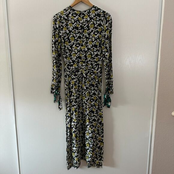 Proenza Schouler Floral Knot Dress Black Yellow Green Side Slits Size 0‎ - Picture 8 of 12